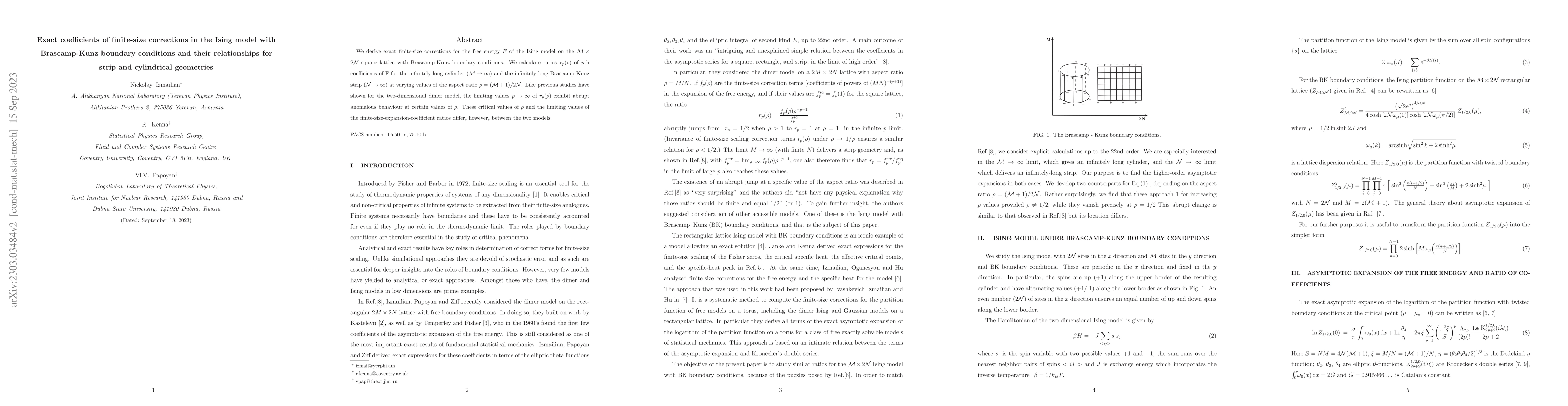Thumbnail for Exact coefficients of finite-size corrections in the Ising model with
  Brascamp-Kunz boundary conditions and their relationships for strip and
  cylindrical geometries