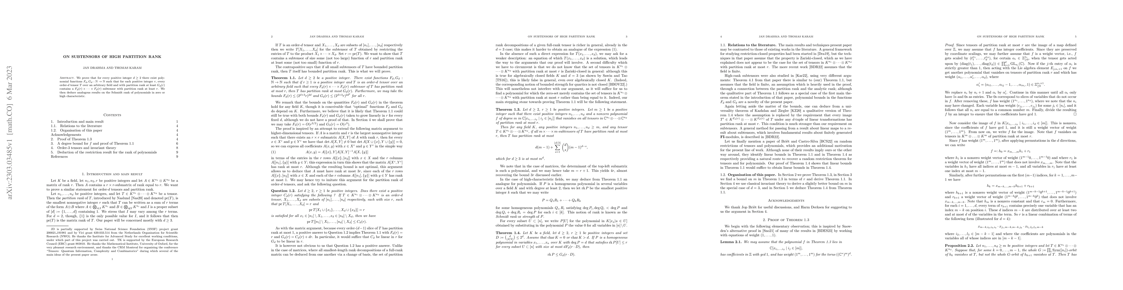 Thumbnail for On subtensors of high partition rank