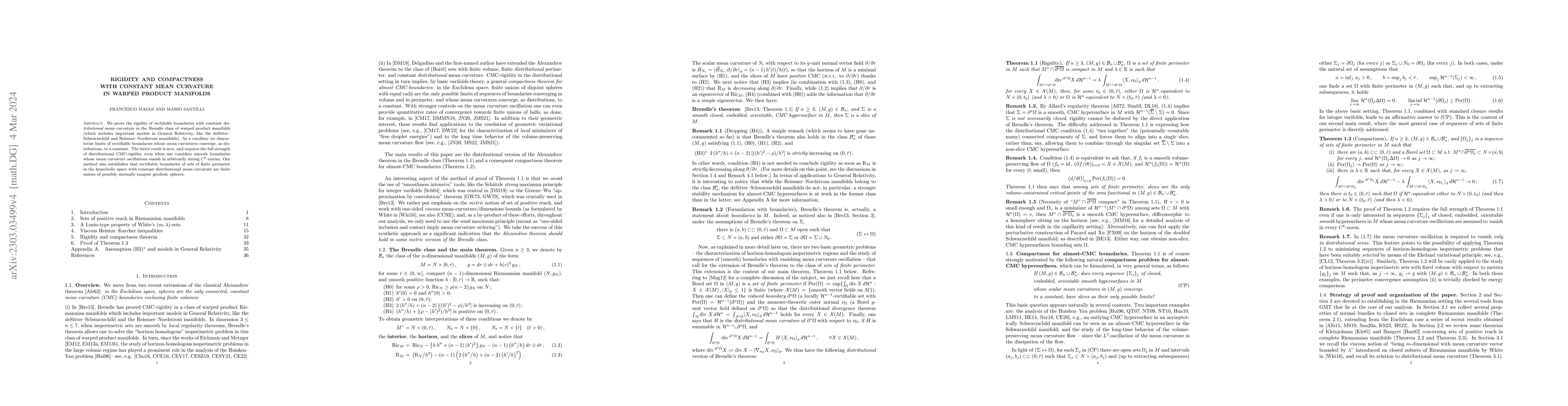 Thumbnail for Rigidity and compactness with constant mean curvature in warped product
  manifolds