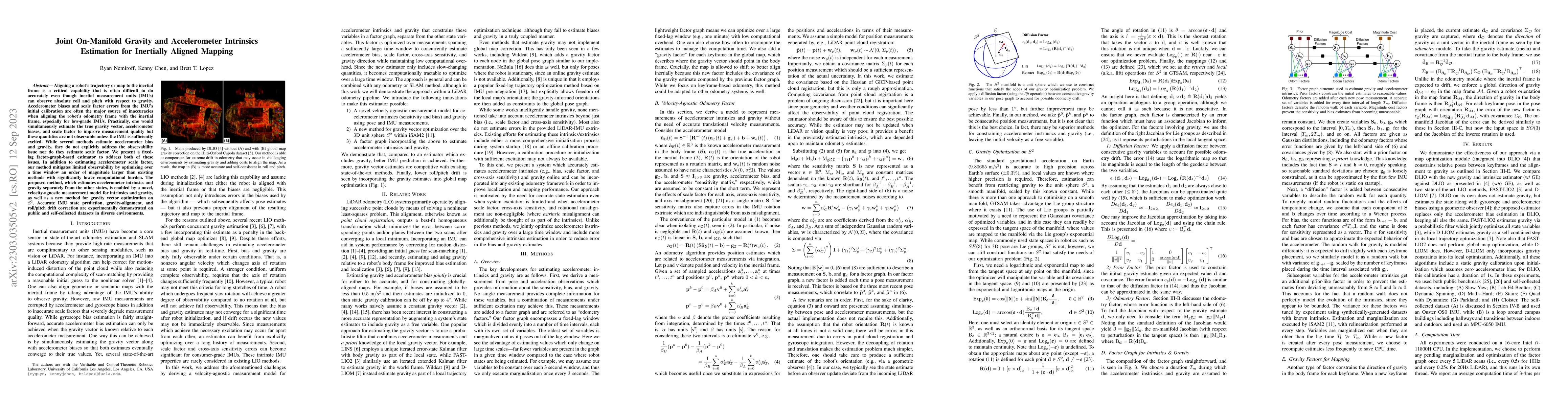 Thumbnail for Joint On-Manifold Gravity and Accelerometer Intrinsics Estimation for
  Inertially Aligned Mapping
