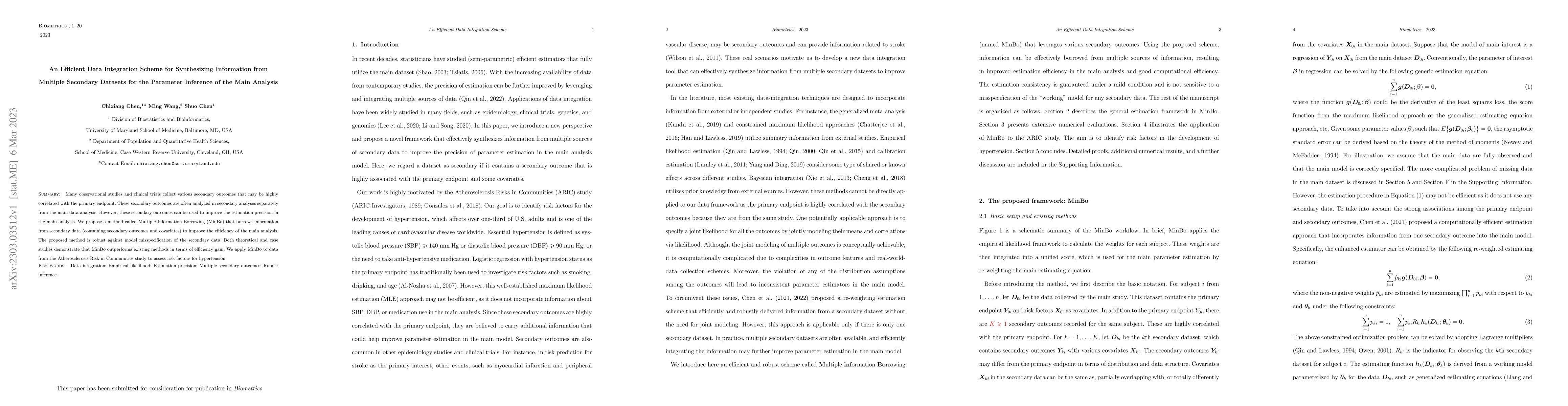 Thumbnail for An Efficient Data Integration Scheme for Synthesizing Information from
  Multiple Secondary Datasets for the Parameter Inference of the Main Analysis