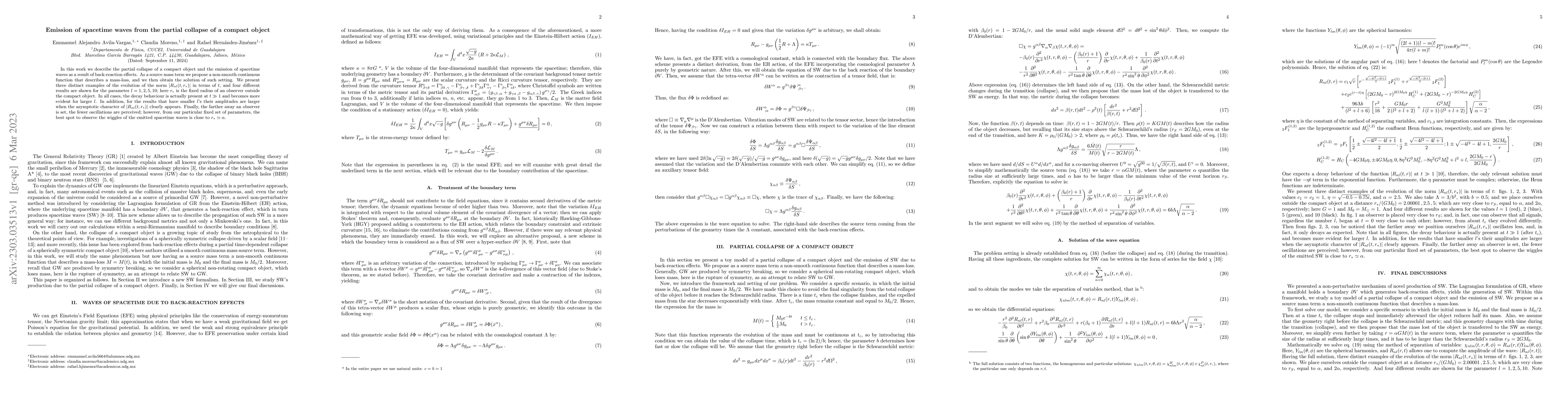 Thumbnail for Emission of spacetime waves from the partial collapse of a compact
  object