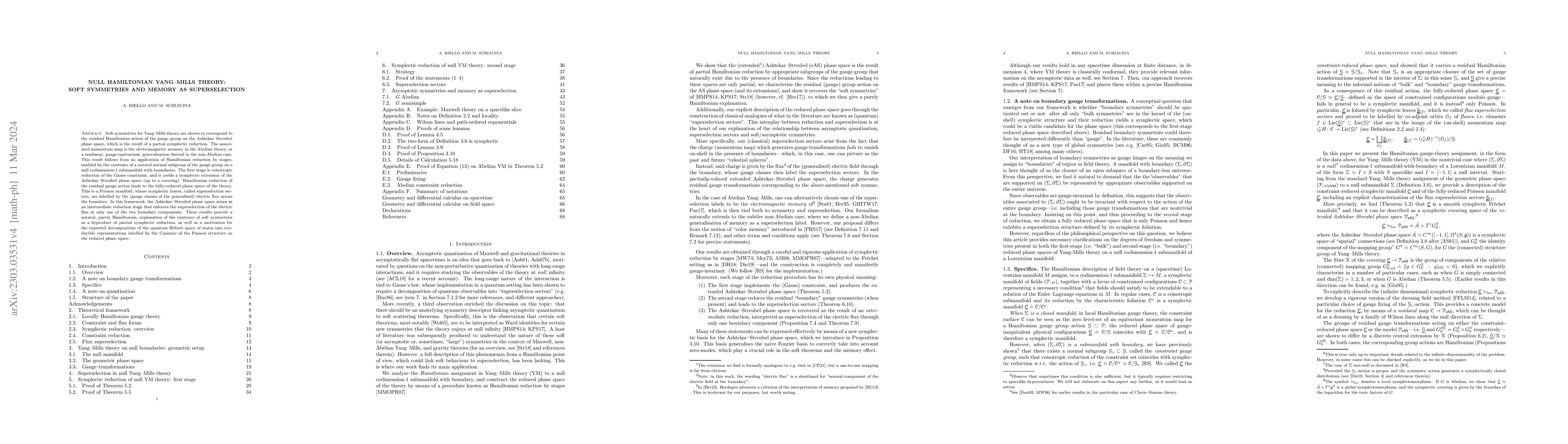 Thumbnail for Null Hamiltonian Yang-Mills theory: Soft symmetries and memory as
  superselection
