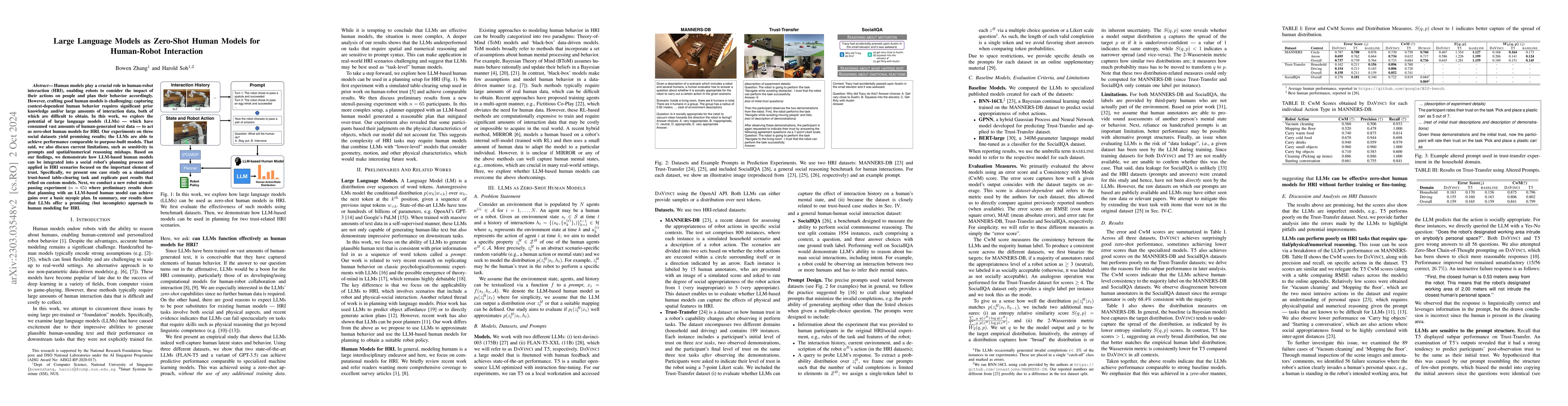Thumbnail for Large Language Models as Zero-Shot Human Models for Human-Robot
  Interaction