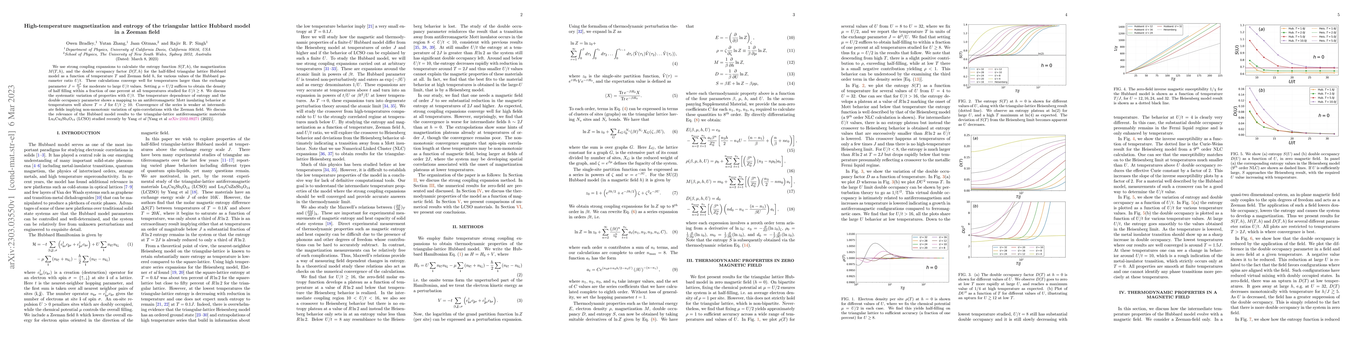 Thumbnail for High-temperature magnetization and entropy of the triangular lattice
  Hubbard model in a Zeeman field