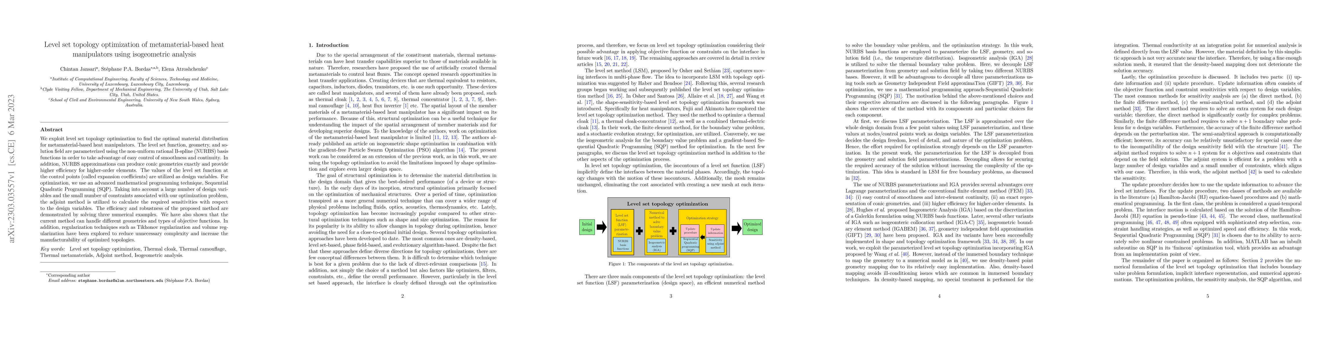 Thumbnail for Level set topology optimization of metamaterial-based heat manipulators
  using isogeometric analysis