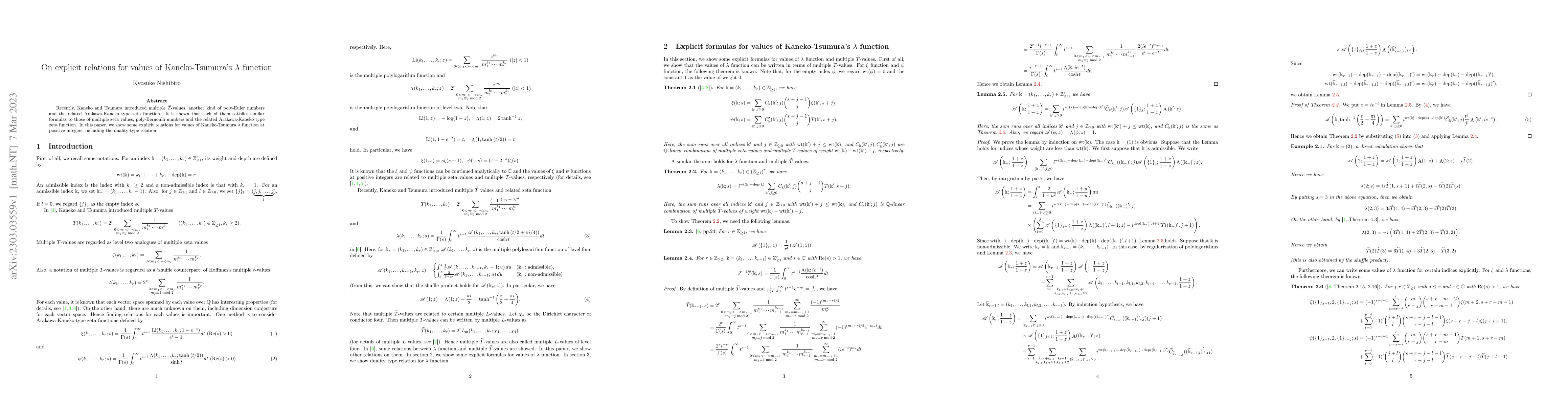 Thumbnail for On explicit relations for values of Kaneko-Tsumura's $\lambda$ function
