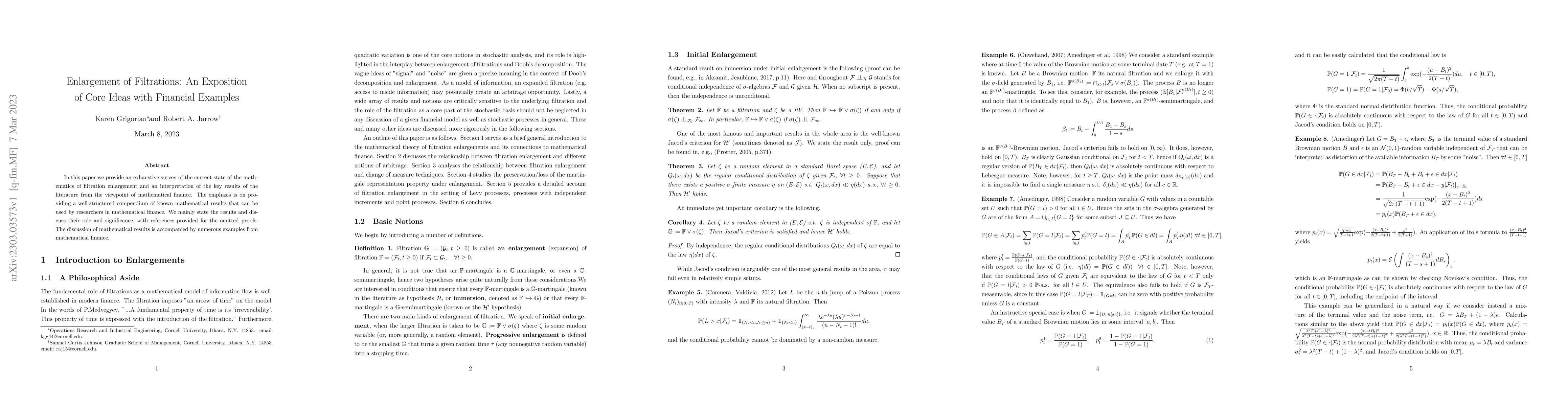 Thumbnail for Enlargement of Filtrations: An Exposition of Core Ideas with Financial
  Examples