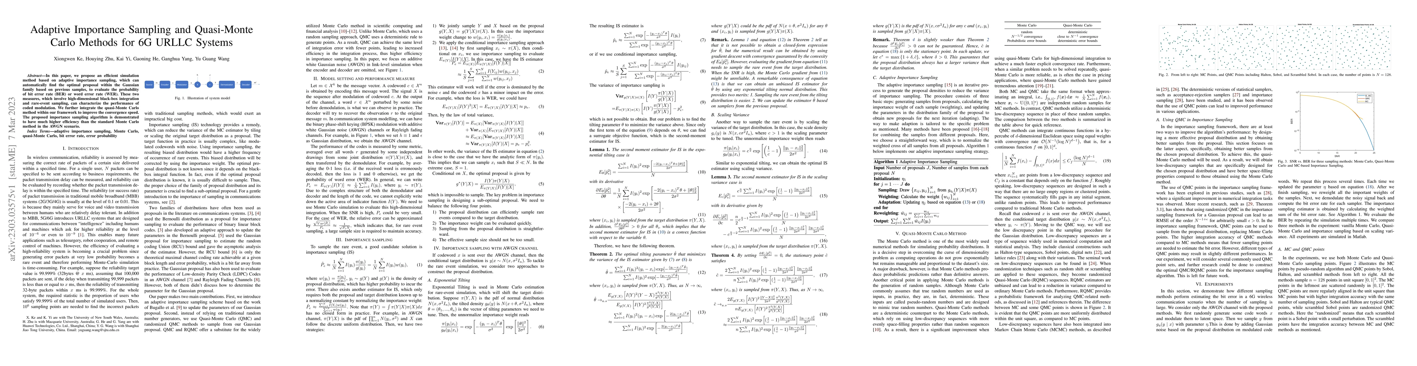 Thumbnail for Adaptive Importance Sampling and Quasi-Monte Carlo Methods for 6G URLLC
  Systems