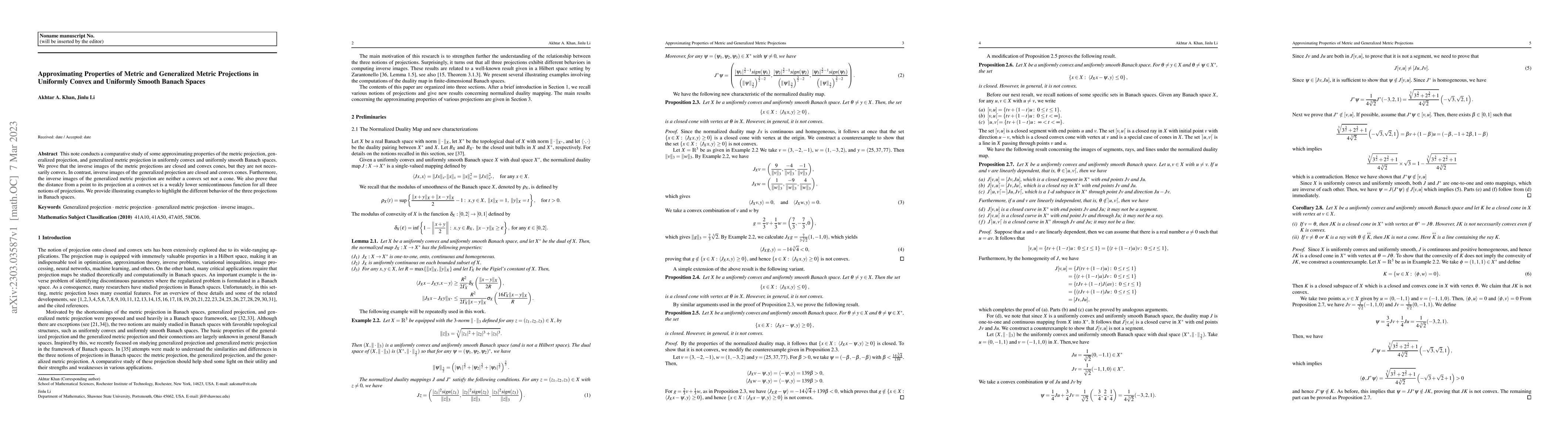 Thumbnail for Approximating Properties of Metric and Generalized Metric Projections in
  Uniformly Convex and Uniformly Smooth Banach Spaces