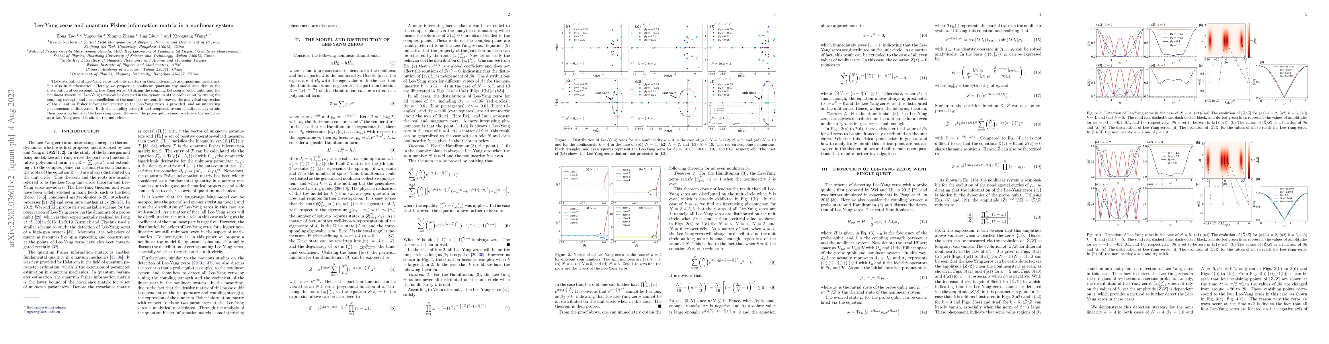 Thumbnail for Lee-Yang zeros and quantum Fisher information matrix in a nonlinear
  system
