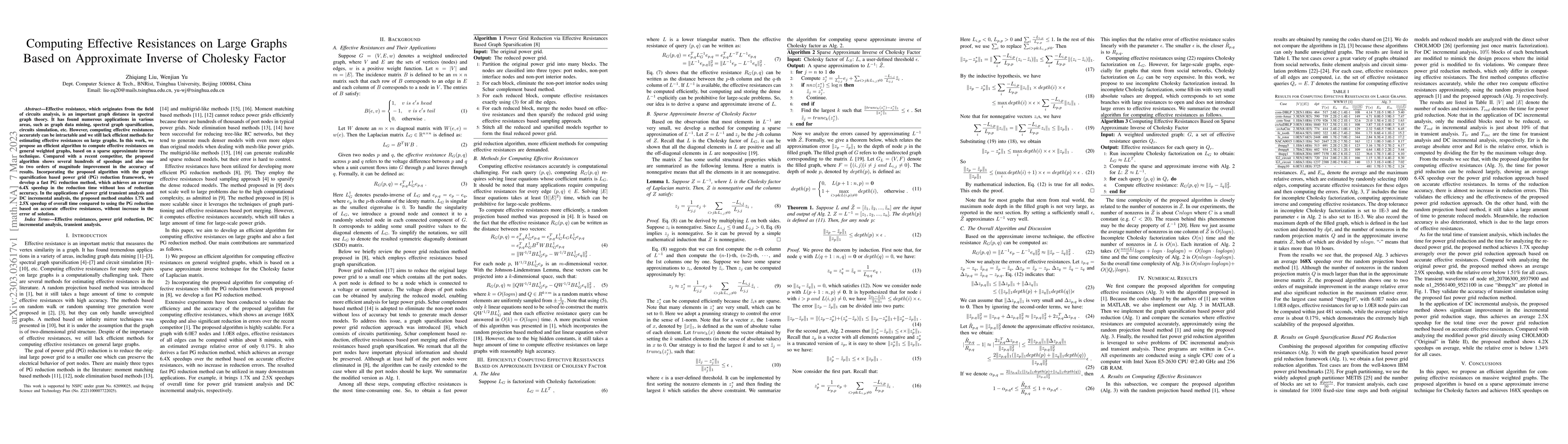 Thumbnail for Computing Effective Resistances on Large Graphs Based on Approximate
  Inverse of Cholesky Factor