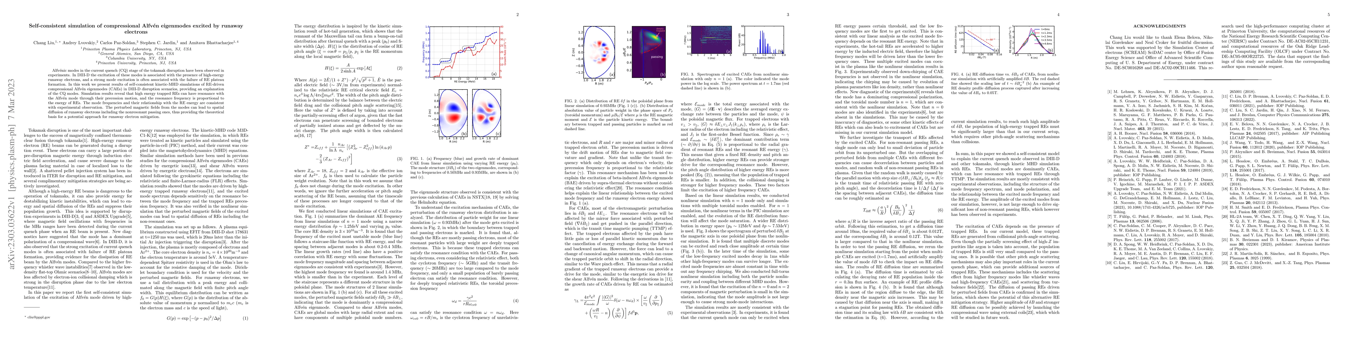 Thumbnail for Self-consistent simulation of compressional Alfv\'en eigenmodes excited
  by runaway electrons