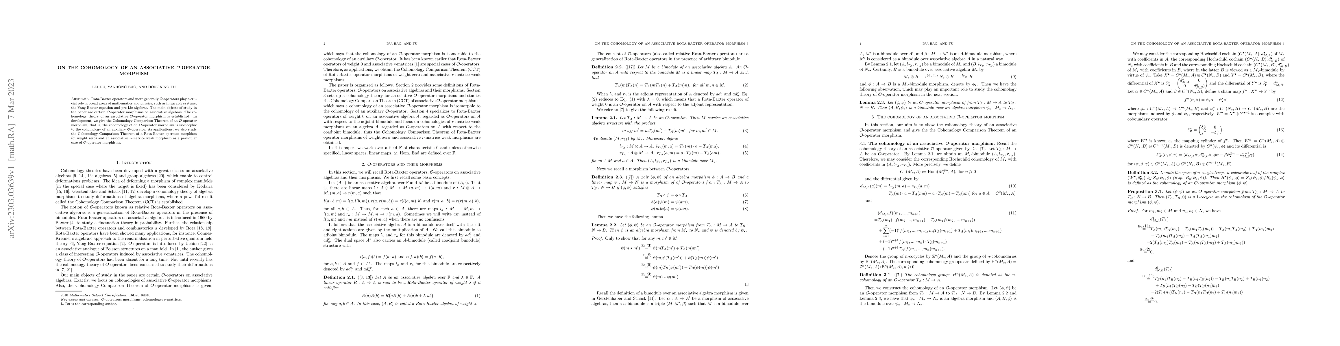 Thumbnail for On the Cohomology of an associative $\mathcal{O}$-operator morphism