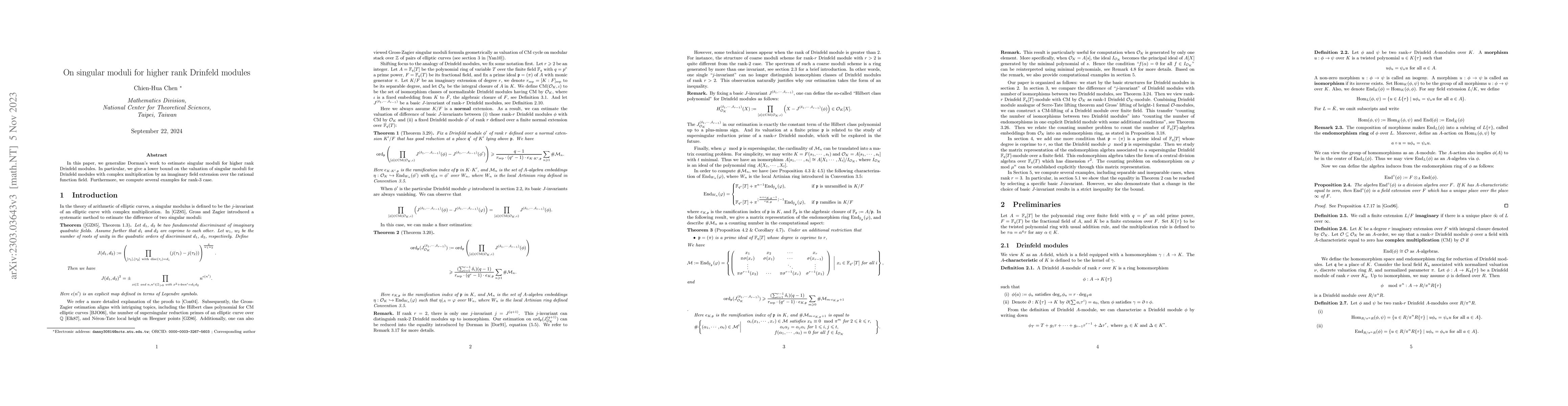 Thumbnail for On singular moduli for higher rank Drinfeld modules