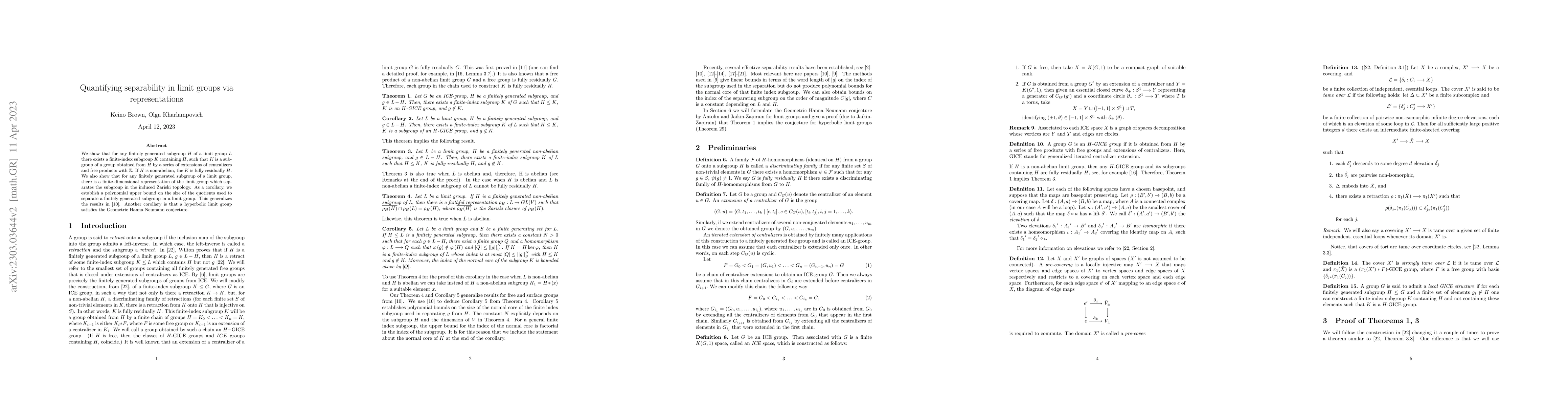Thumbnail for Quantifying separability in limit groups via representations