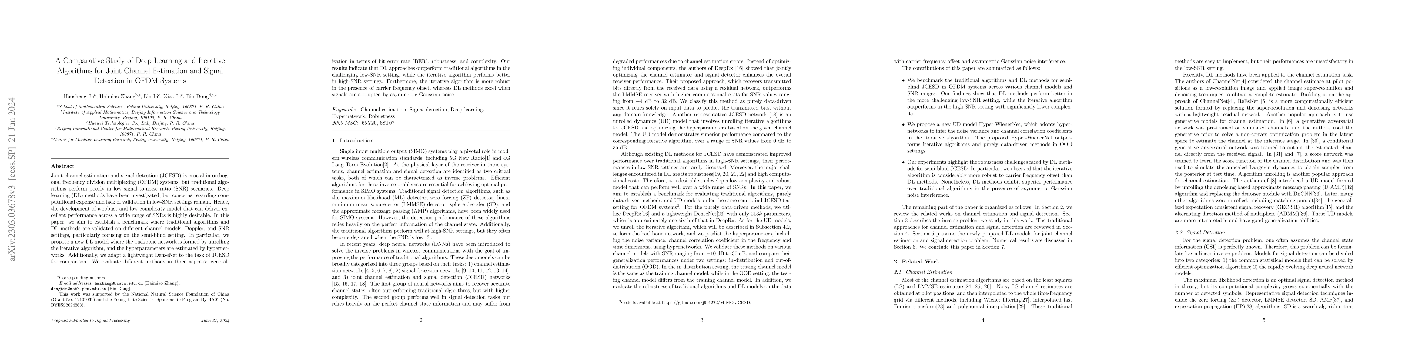 Thumbnail for A Comparative Study of Deep Learning and Iterative Algorithms for Joint
  Channel Estimation and Signal Detection in OFDM Systems