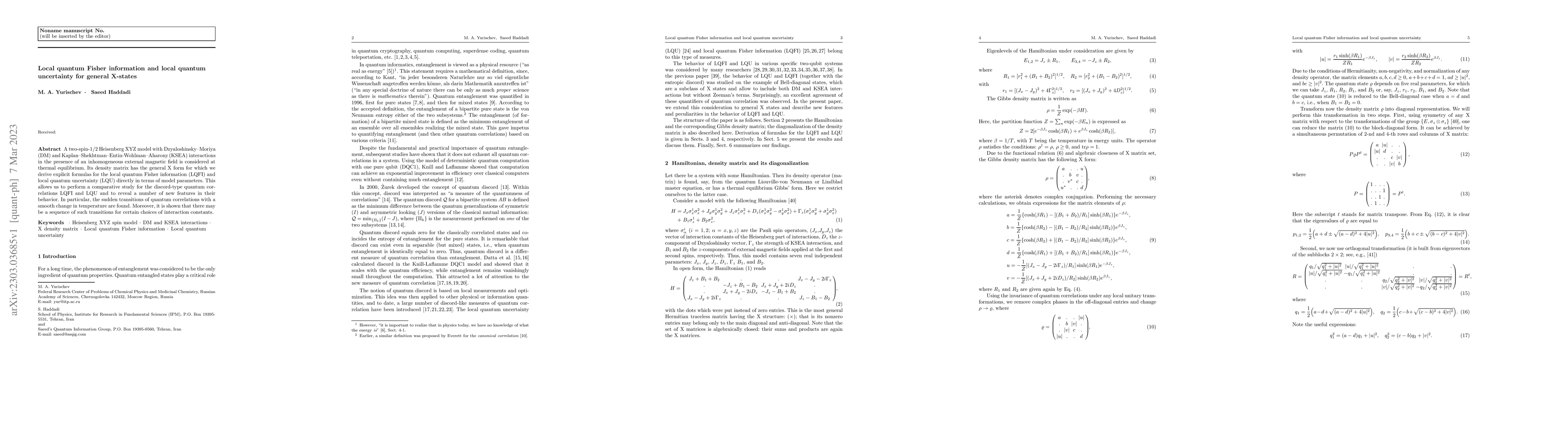 Thumbnail for Local quantum Fisher information and local quantum uncertainty for
  general X-states
