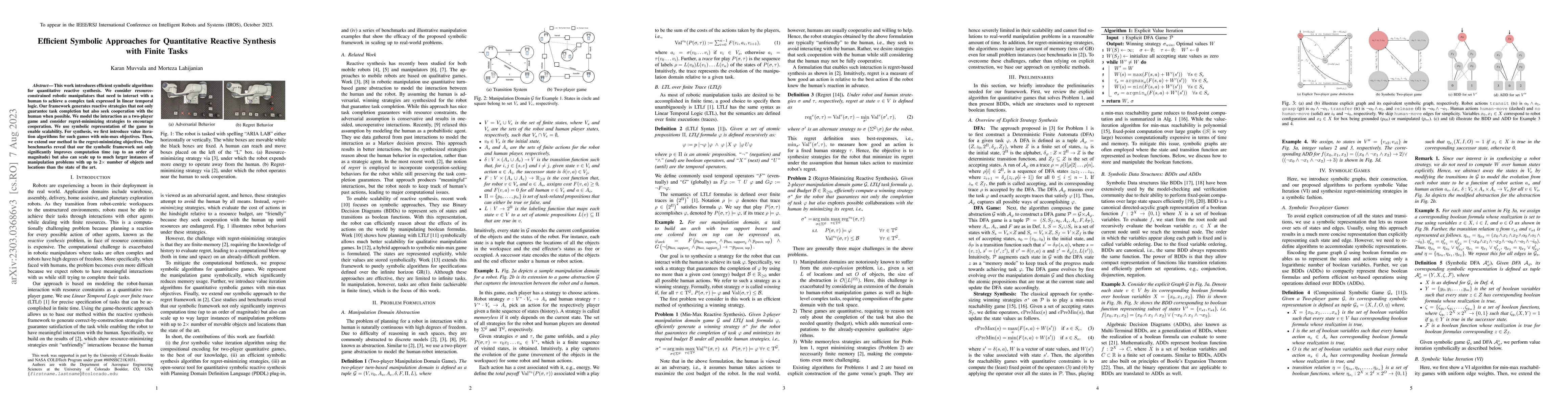 Thumbnail for Efficient Symbolic Approaches for Quantitative Reactive Synthesis with
  Finite Tasks