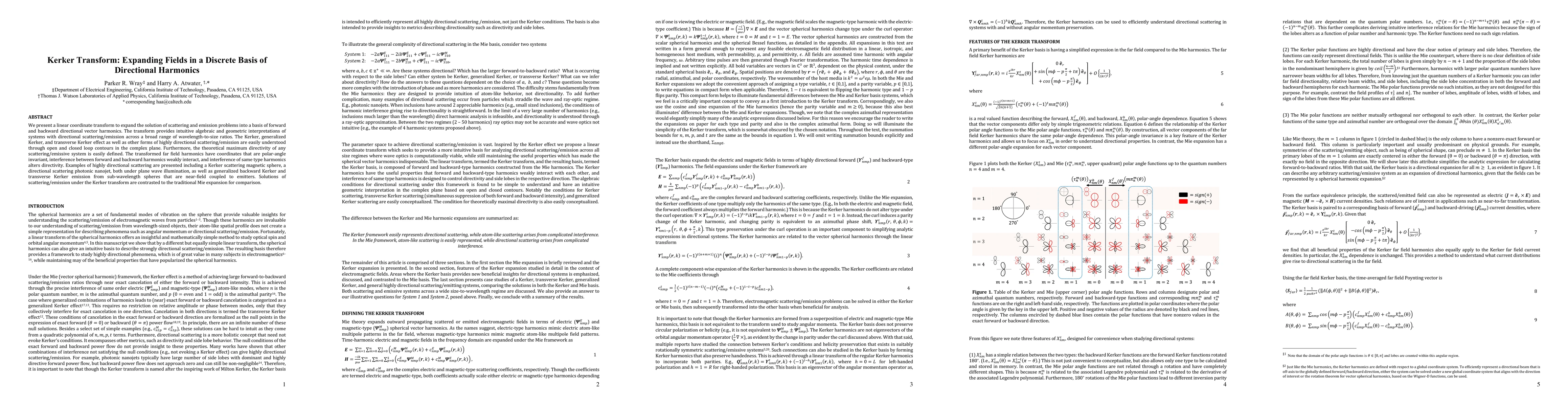 Thumbnail for Kerker Transform: Expanding Fields in a Discrete Basis of Directional
  Harmonics
