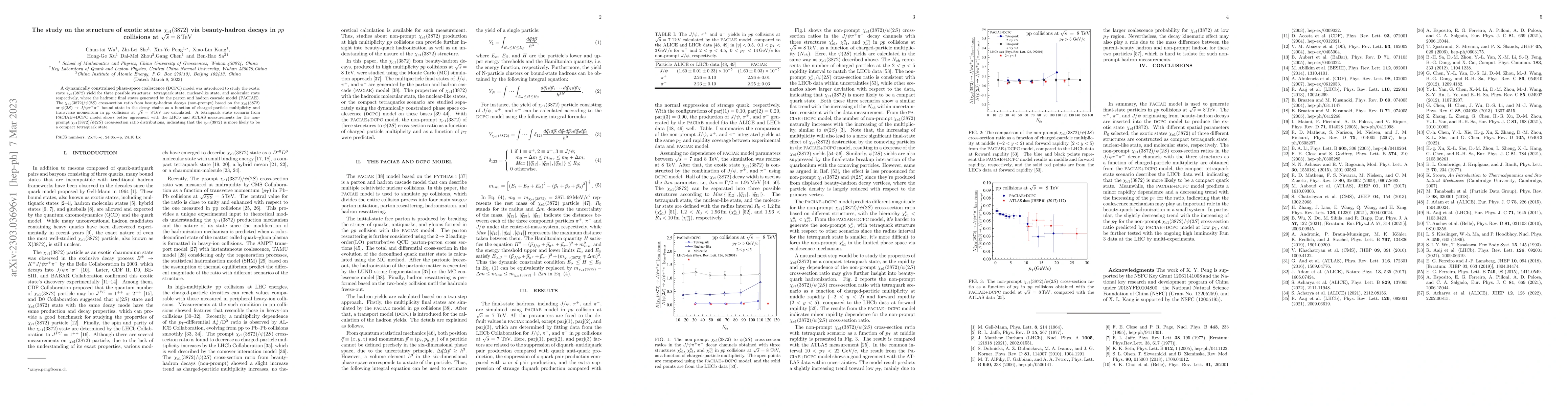 Thumbnail for The study on the structure of exotic states $\chi_{c 1}(3872)$ via
  beauty-hadron decays in $pp$ collisions at $\sqrt{s}=8\,\mathrm{TeV}$