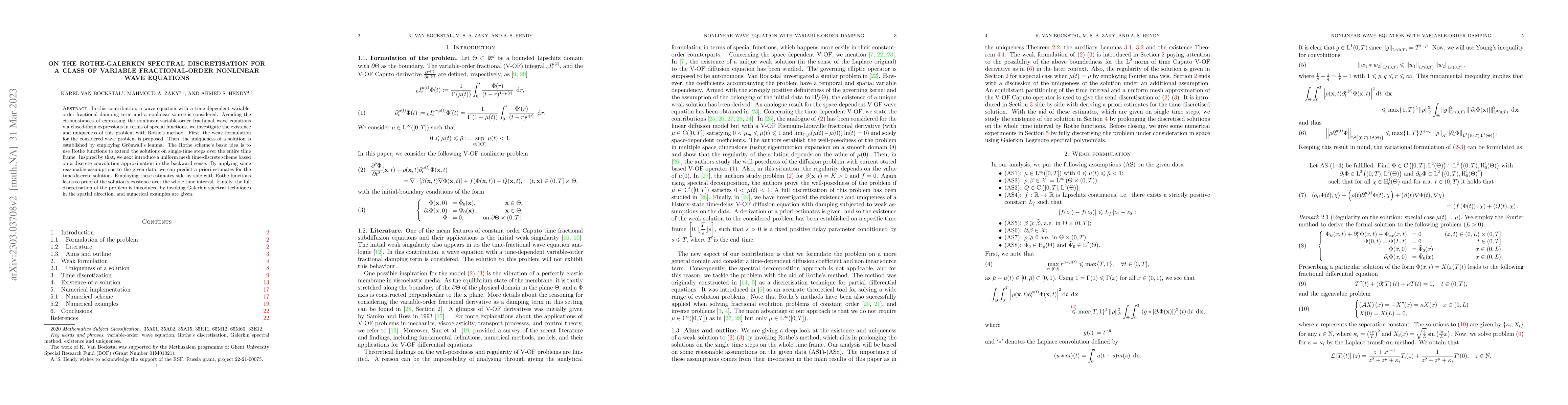 Thumbnail for On the Rothe-Galerkin spectral discretisation for a class of variable
  fractional-order nonlinear wave equations