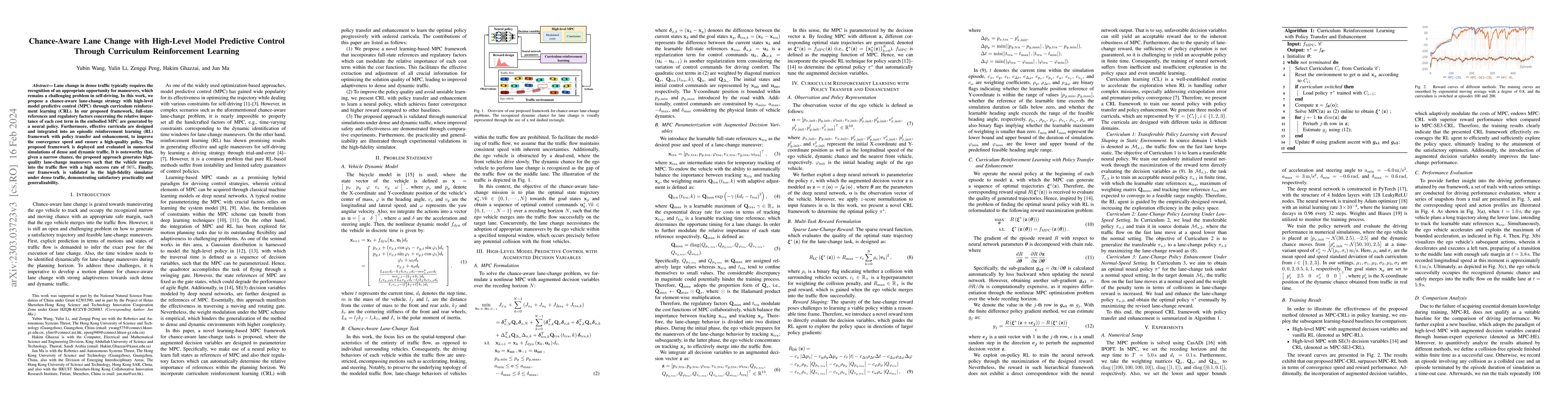 Thumbnail for Chance-Aware Lane Change with High-Level Model Predictive Control
  Through Curriculum Reinforcement Learning
