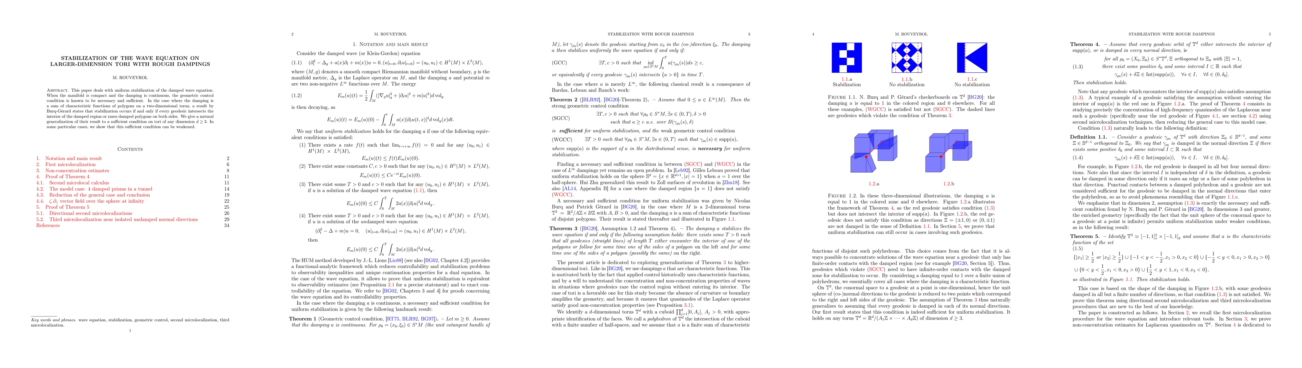 Thumbnail for Stabilization of the wave equation on larger-dimension tori with rough
  dampings
