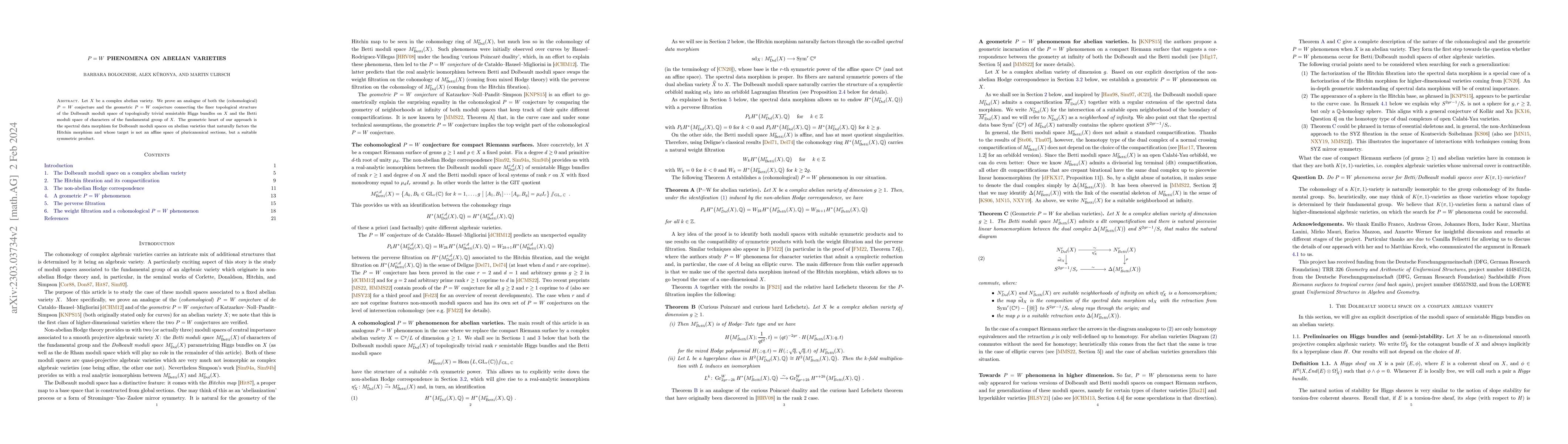 Thumbnail for $P=W$ phenomena on abelian varieties