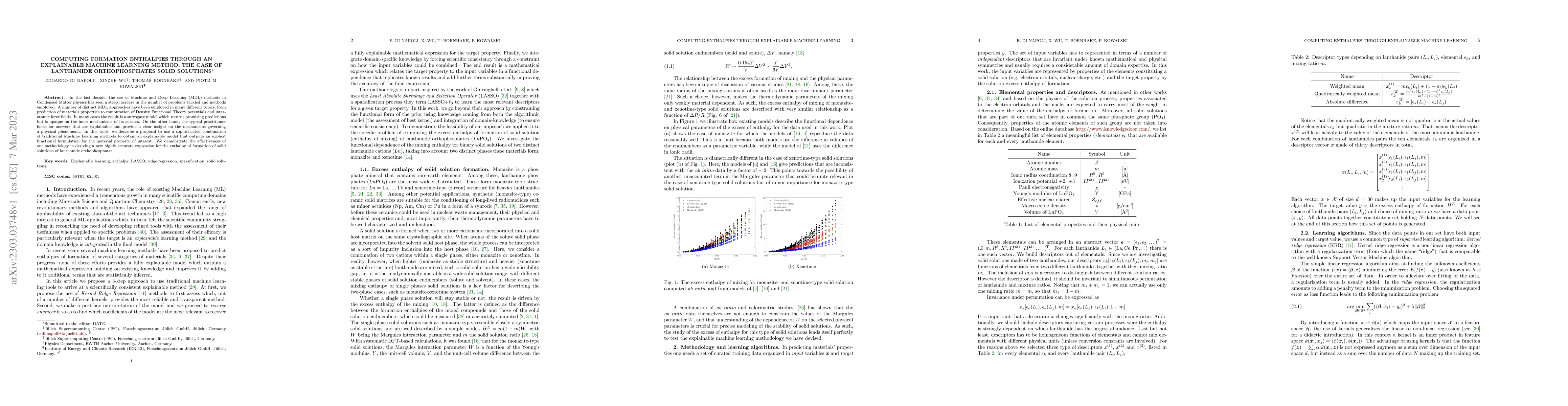 Thumbnail for Computing formation enthalpies through an explainable machine learning
  method: the case of Lanthanide Orthophosphates solid solutions