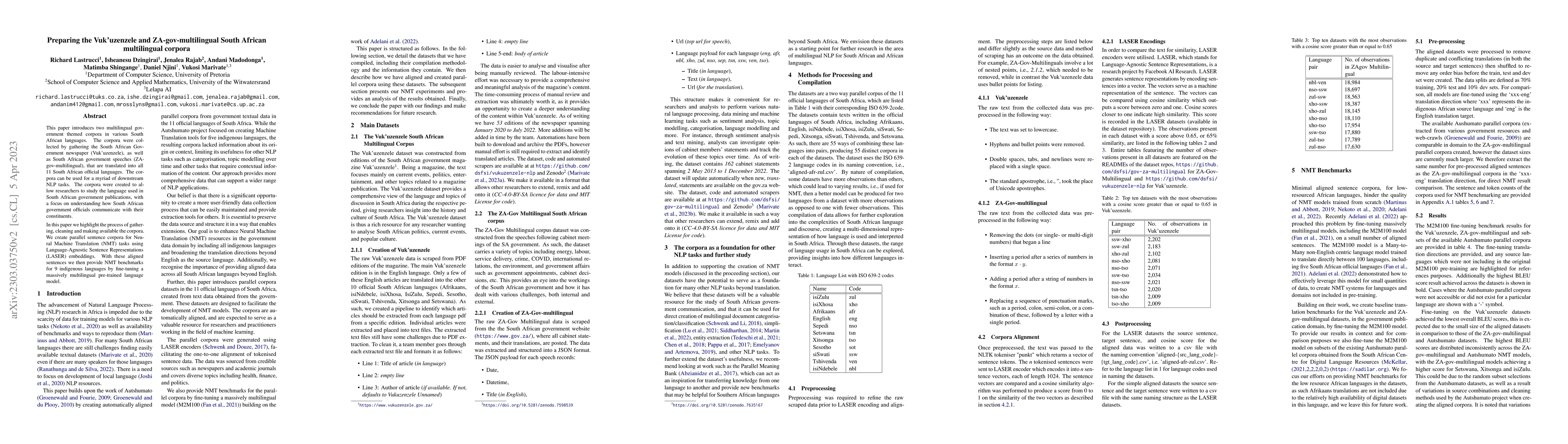 Thumbnail for Preparing the Vuk'uzenzele and ZA-gov-multilingual South African
  multilingual corpora