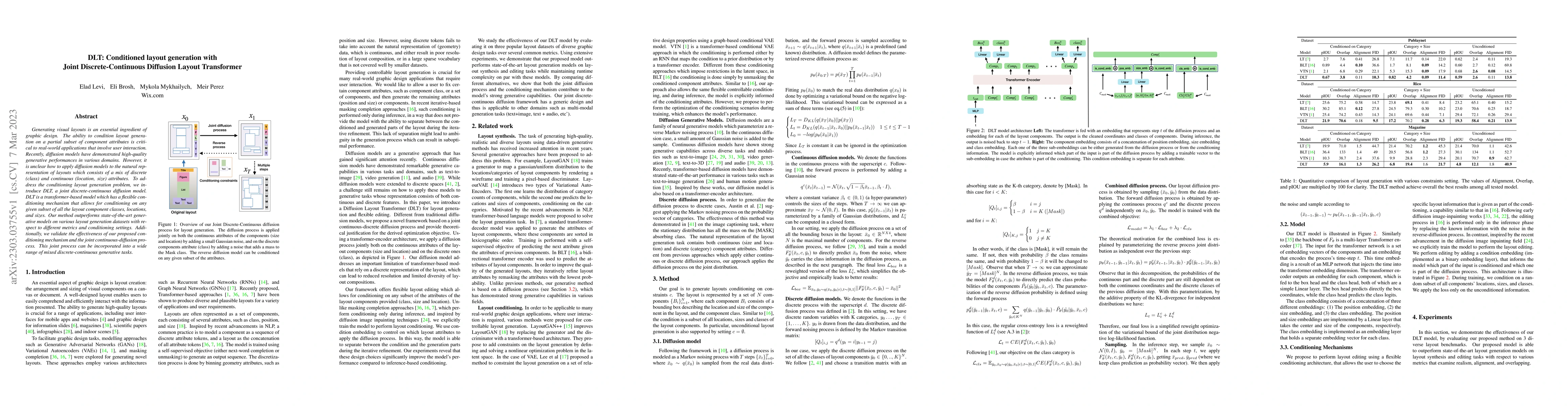 Thumbnail for DLT: Conditioned layout generation with Joint Discrete-Continuous
  Diffusion Layout Transformer