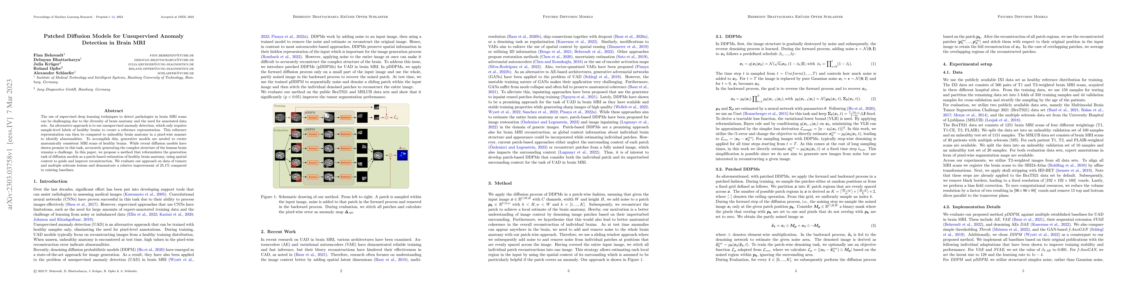 Thumbnail for Patched Diffusion Models for Unsupervised Anomaly Detection in Brain MRI