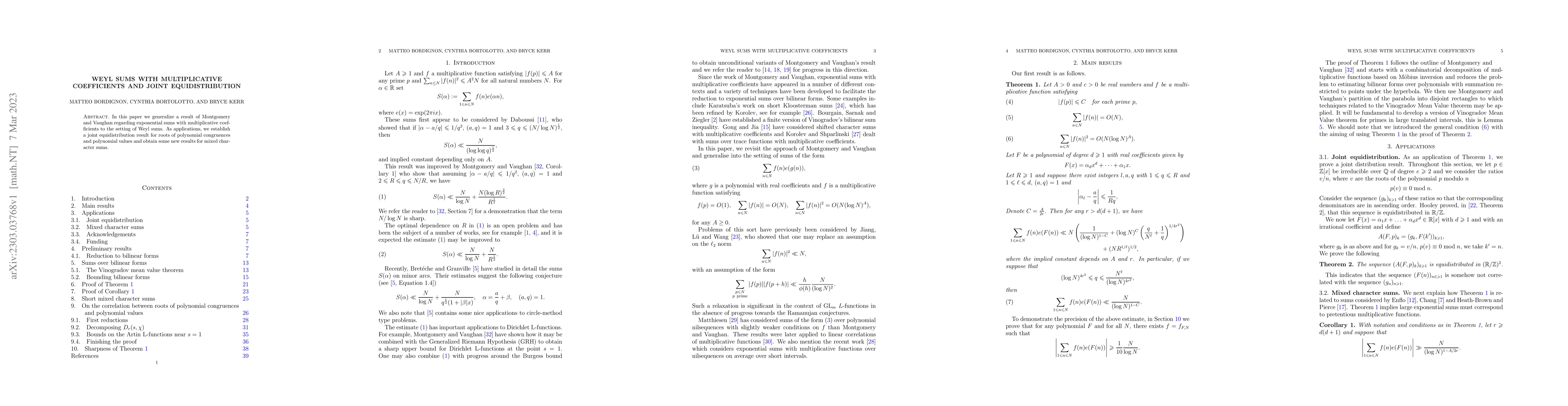 Thumbnail for Weyl sums with multiplicative coefficients and joint equidistribution