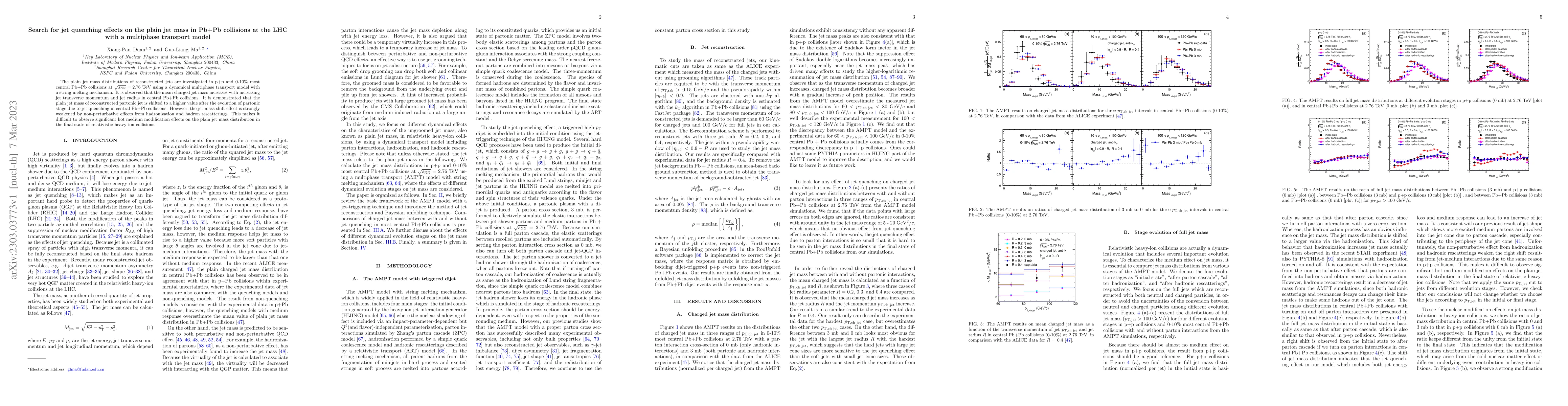Thumbnail for Search for jet quenching effects on the plain jet mass in Pb+Pb
  collisions at the LHC with a multiphase transport model