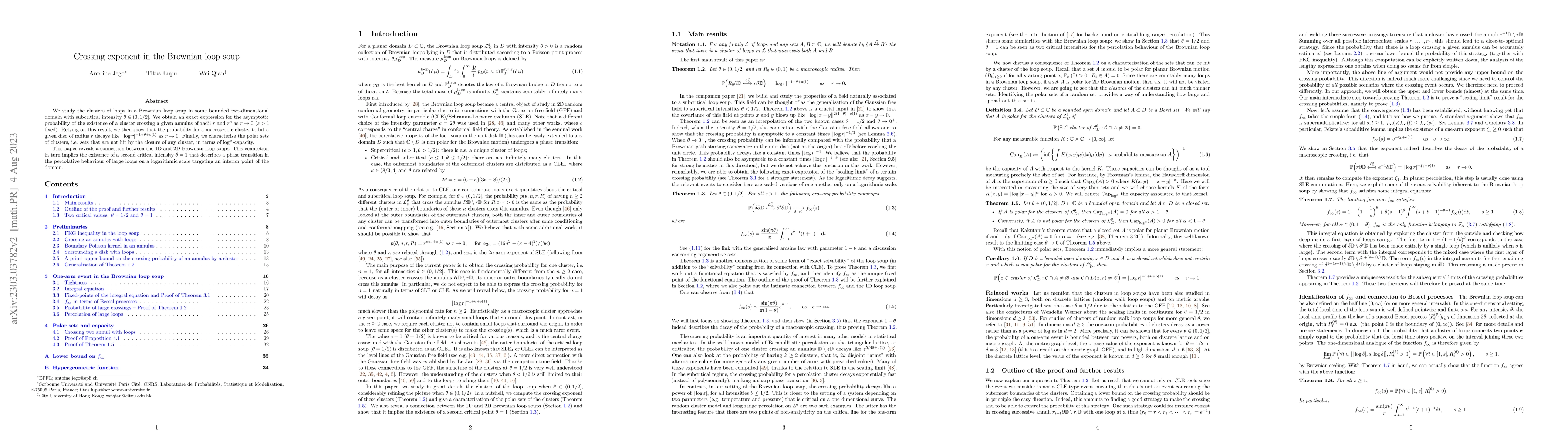 Thumbnail for Crossing exponent in the Brownian loop soup