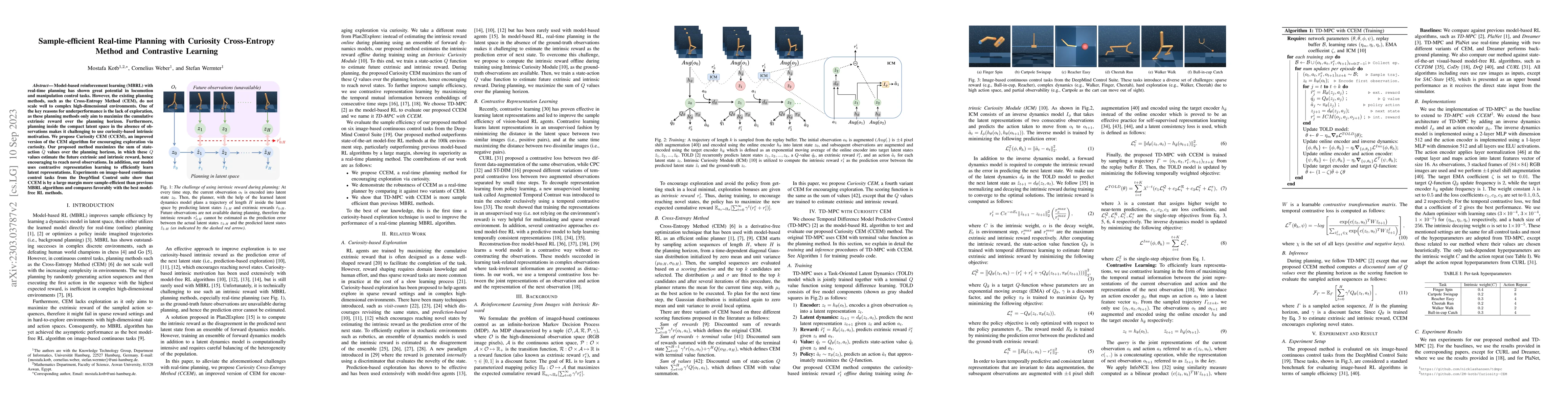 Thumbnail for Sample-efficient Real-time Planning with Curiosity Cross-Entropy Method
  and Contrastive Learning