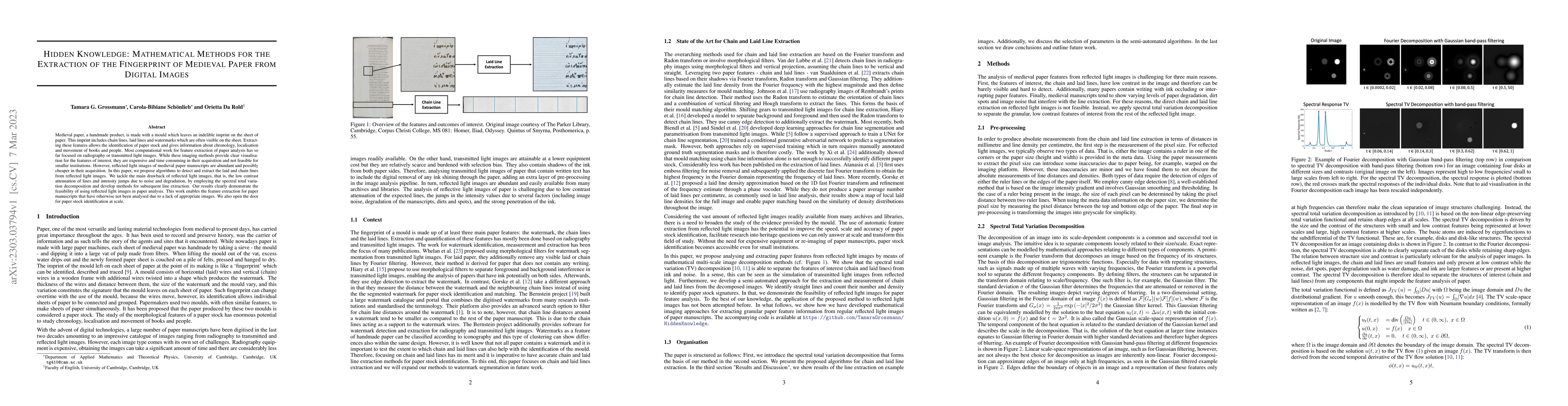 Thumbnail for Hidden Knowledge: Mathematical Methods for the Extraction of the
  Fingerprint of Medieval Paper from Digital Images