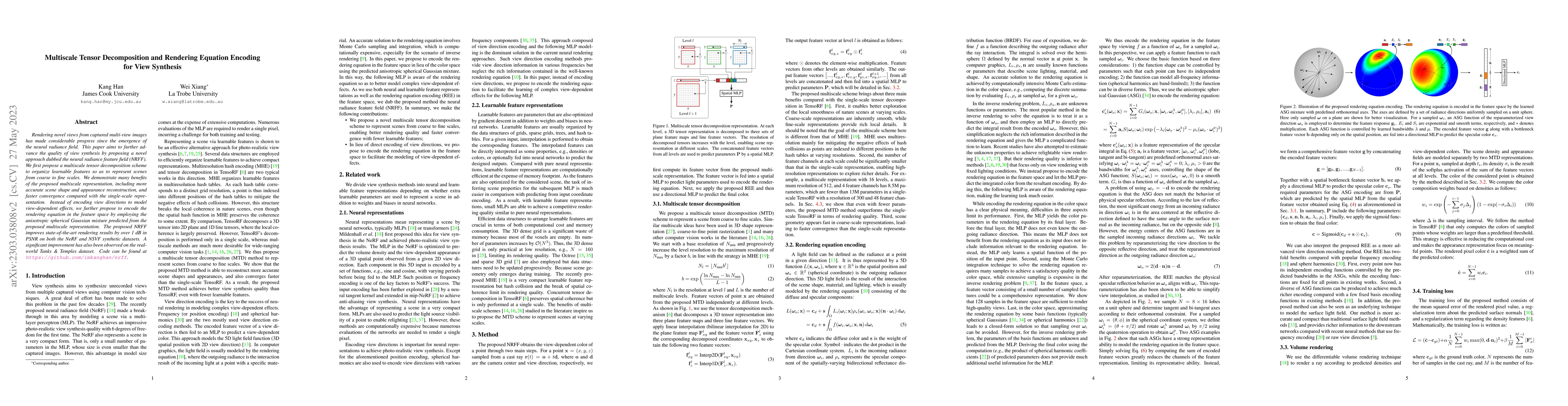 Thumbnail for Multiscale Tensor Decomposition and Rendering Equation Encoding for View
  Synthesis
