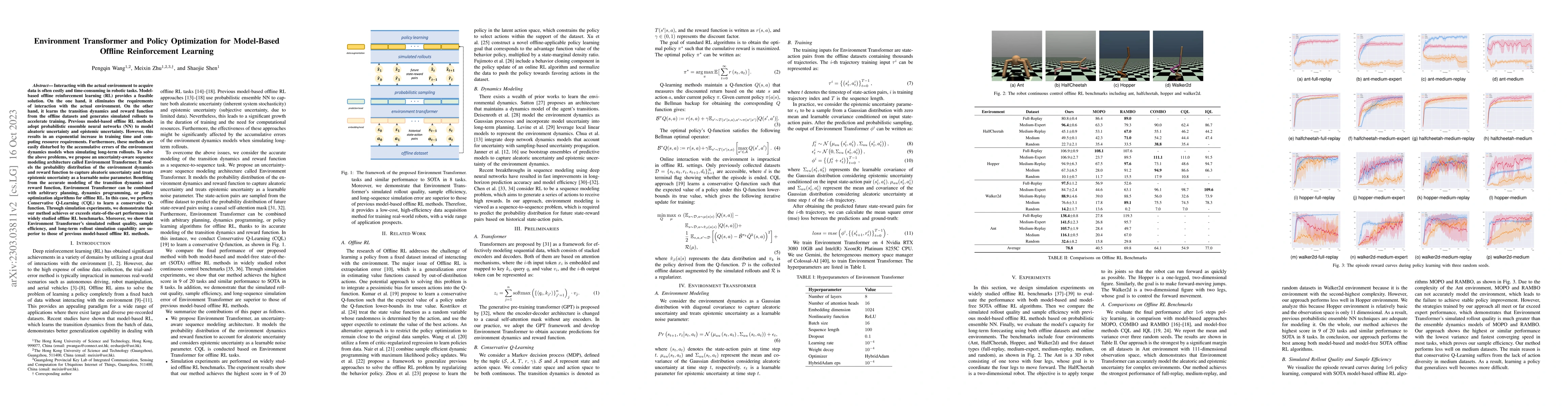 Thumbnail for Environment Transformer and Policy Optimization for Model-Based Offline
  Reinforcement Learning