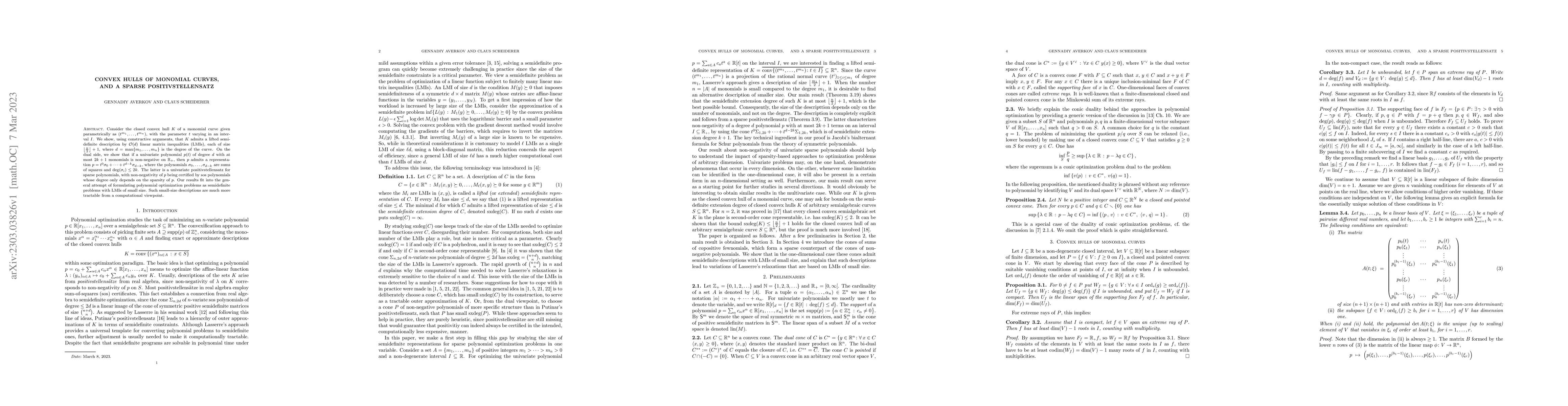 Thumbnail for Convex hulls of monomial curves, and a sparse positivstellensatz