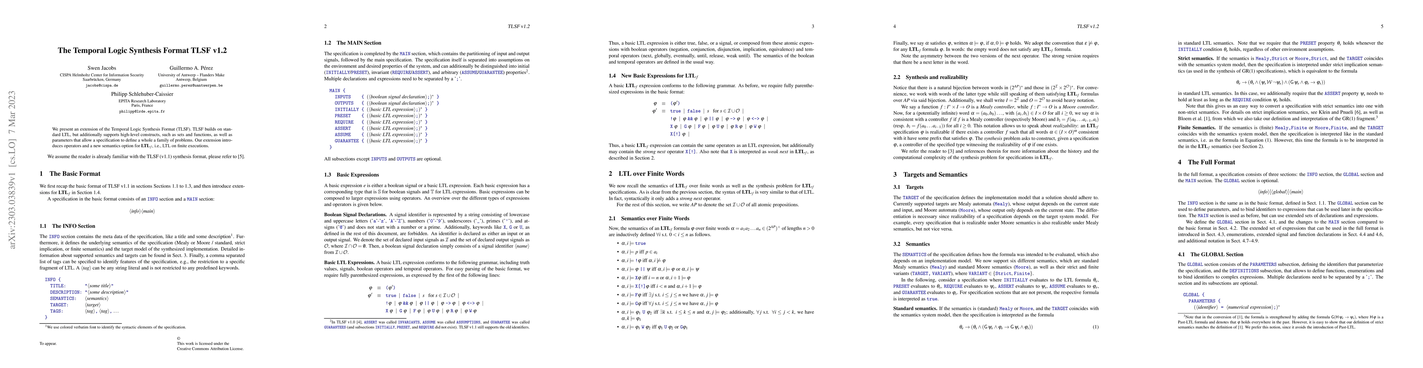 Thumbnail for The Temporal Logic Synthesis Format TLSF v1.2