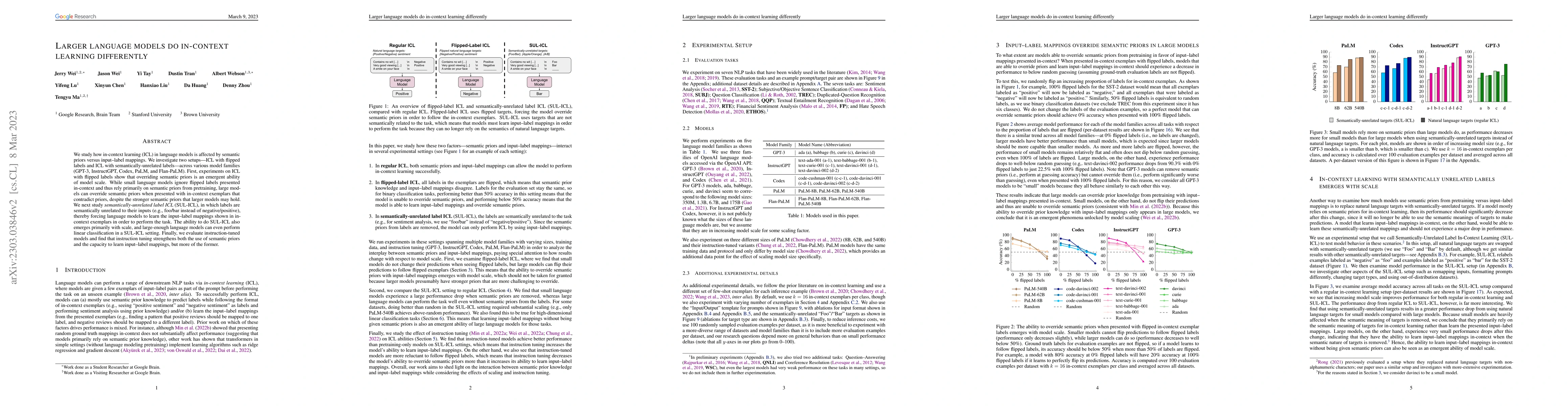 Thumbnail for Larger language models do in-context learning differently