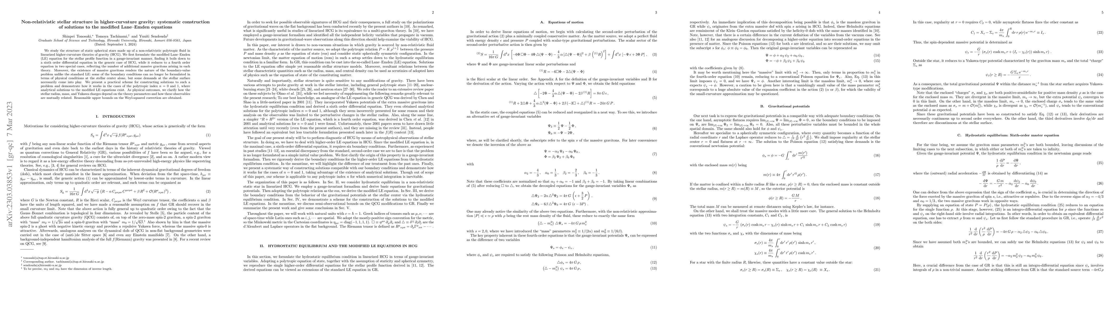 Thumbnail for Non-relativistic stellar structure in higher-curvature gravity:
  systematic construction of solutions to the modified Lane-Emden equations