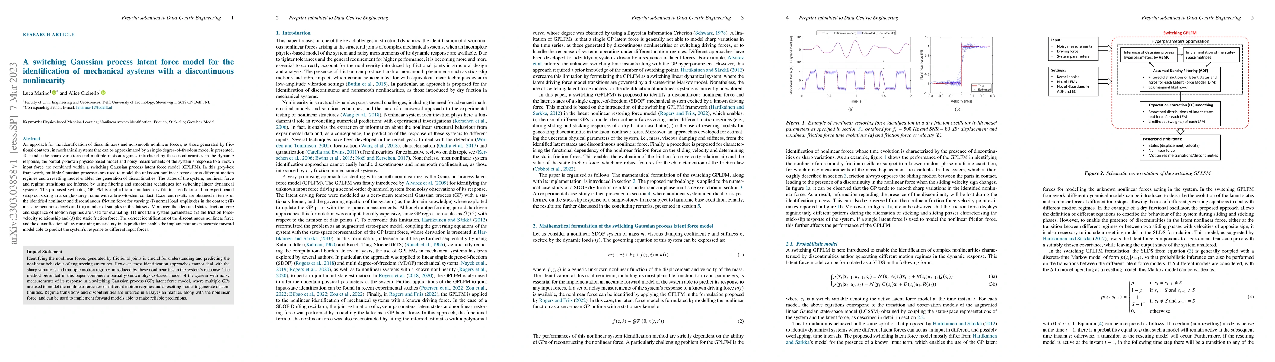 Thumbnail for A switching Gaussian process latent force model for the identification
  of mechanical systems with a discontinuous nonlinearity