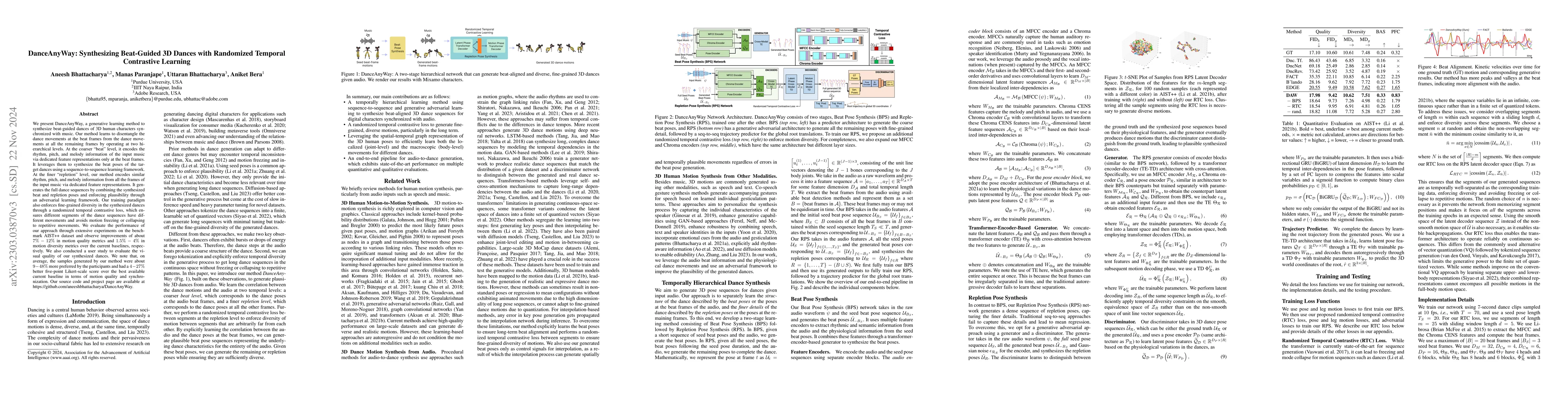 Thumbnail for DanceAnyWay: Synthesizing Beat-Guided 3D Dances with Randomized Temporal
  Contrastive Learning