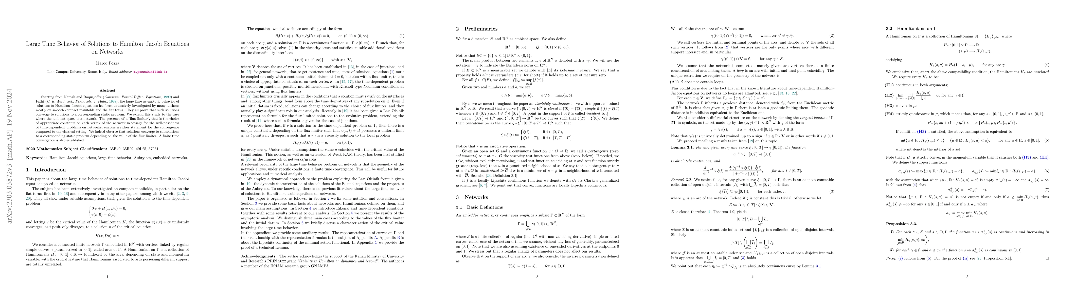 Thumbnail for Large Time Behavior of Solutions to Hamilton-Jacobi Equations on
  Networks
