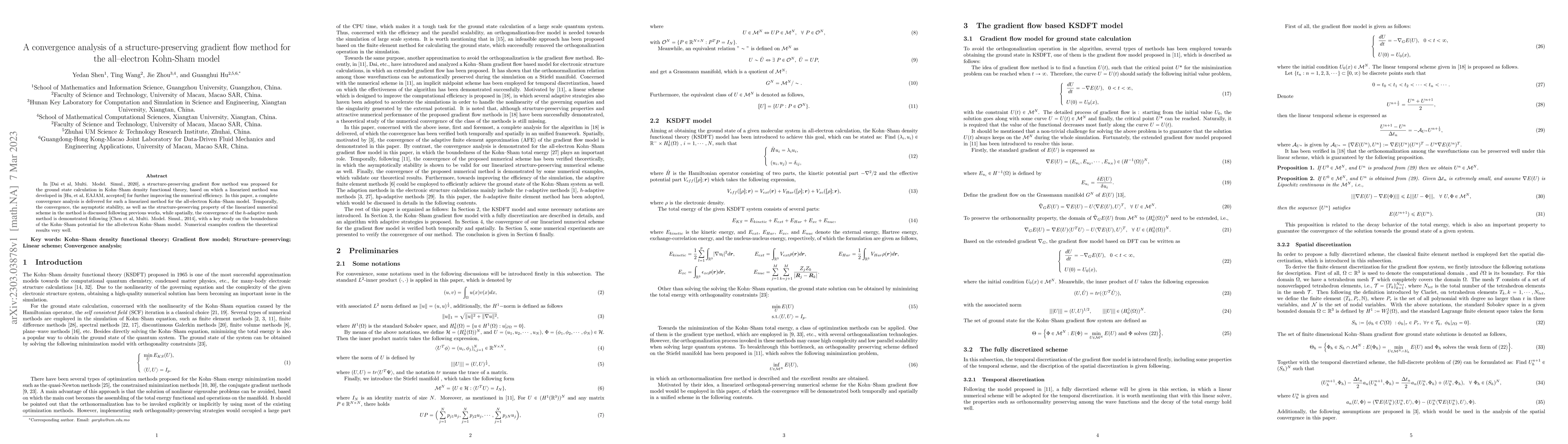 Thumbnail for A convergence analysis of a structure-preserving gradient flow method
  for the all-electron Kohn-Sham model