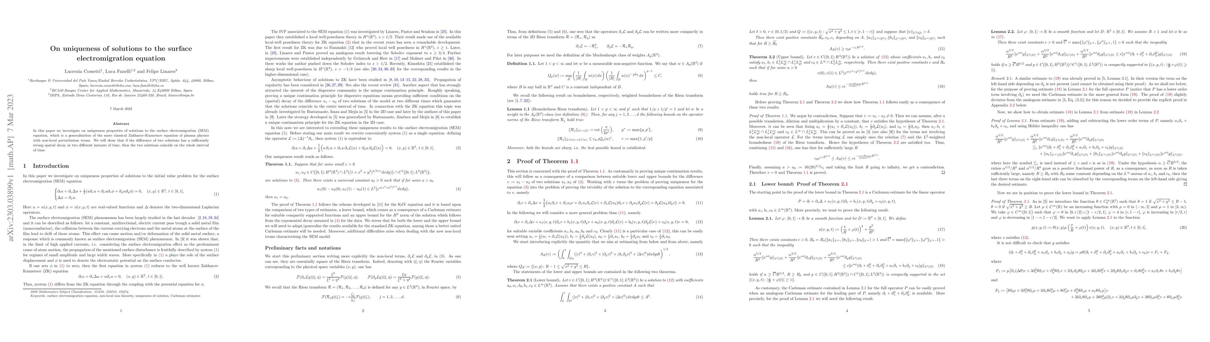 Thumbnail for On uniqueness of solutions to the surface electromigration equation