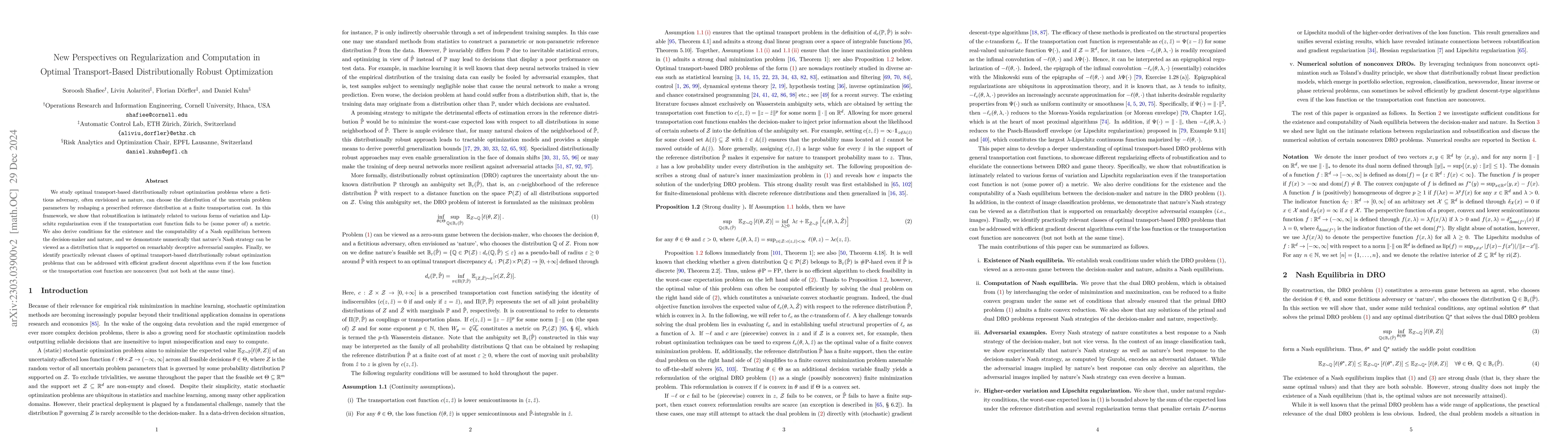 Thumbnail for New Perspectives on Regularization and Computation in Optimal
  Transport-Based Distributionally Robust Optimization